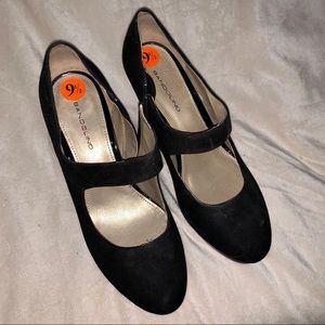 Banolino Black Malha Zipper Mary Jane Heels 9.5